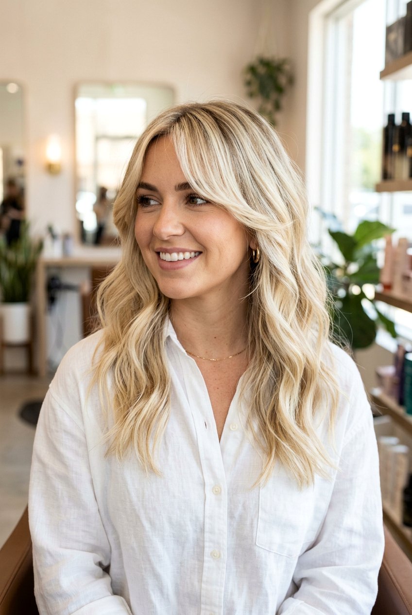 Bright Blonde Balayage With Layers And Curtain Bangs - 20 bright blonde balayage ideas - 20 bright blonde balayage ideas