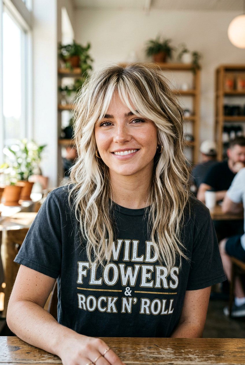 Bright Blonde Face Framing On Wolf Cut - 20 chunky blonde front pieces - 20 chunky blonde front pieces