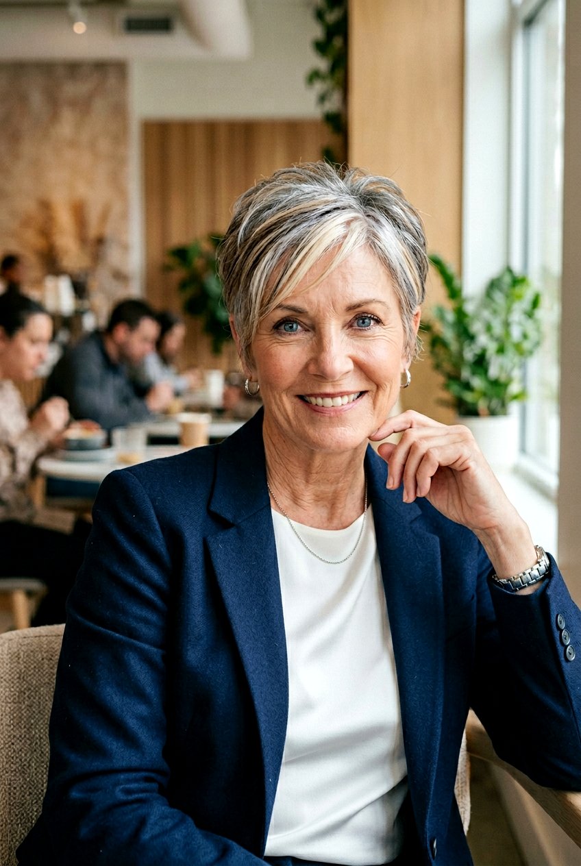 Bright Blonde Pieces On Gray Short Hair - 20 blonde gray blend for mature women - 20 blonde gray blend for mature women