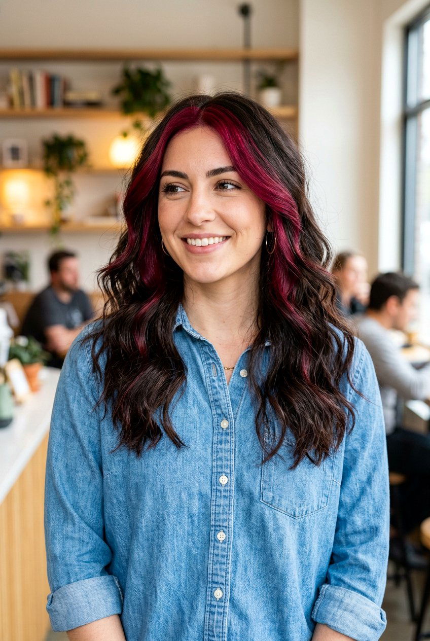 Bright Burgundy Money Piece on Dark Hair - 20 burgundy money piece on dark hair - 20 burgundy money piece on dark hair