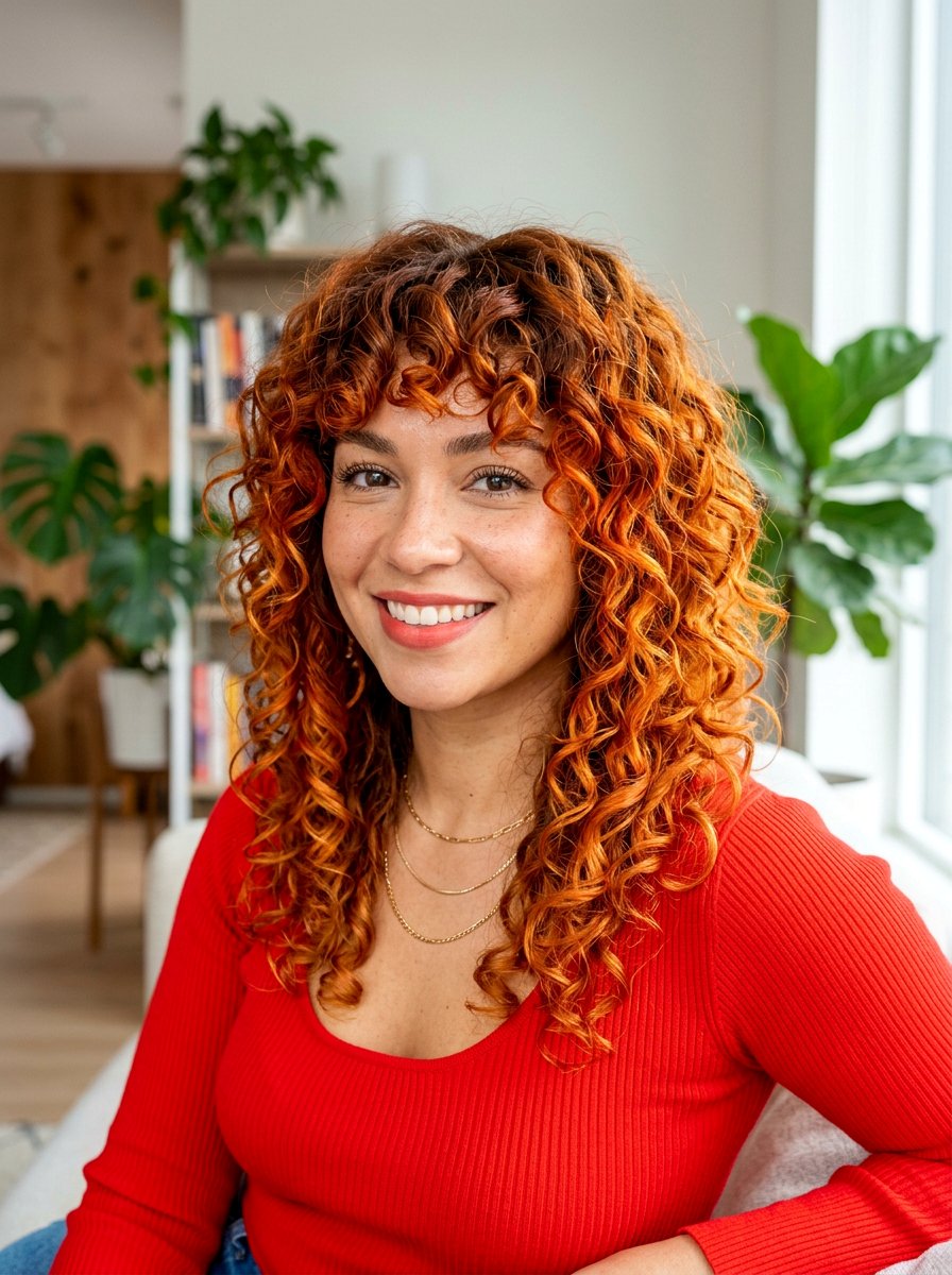 Bright Copper Balayage Curly Shag - 20 copper balayage for curly shag - 20 copper balayage for curly shag