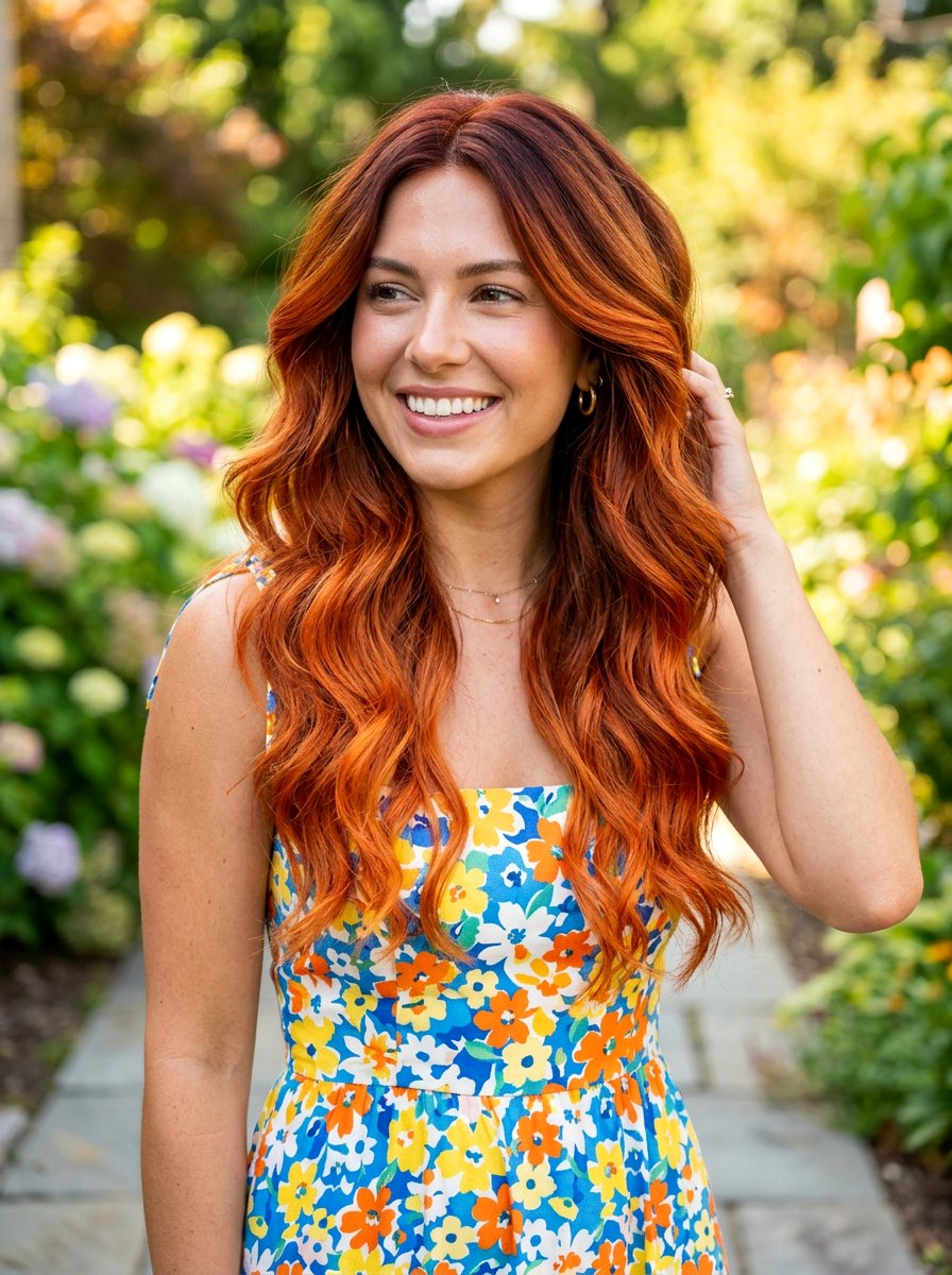 Bright Copper Balayage Long Layered Haircut - 20 copper balayage for long layers - 20 copper balayage for long layers