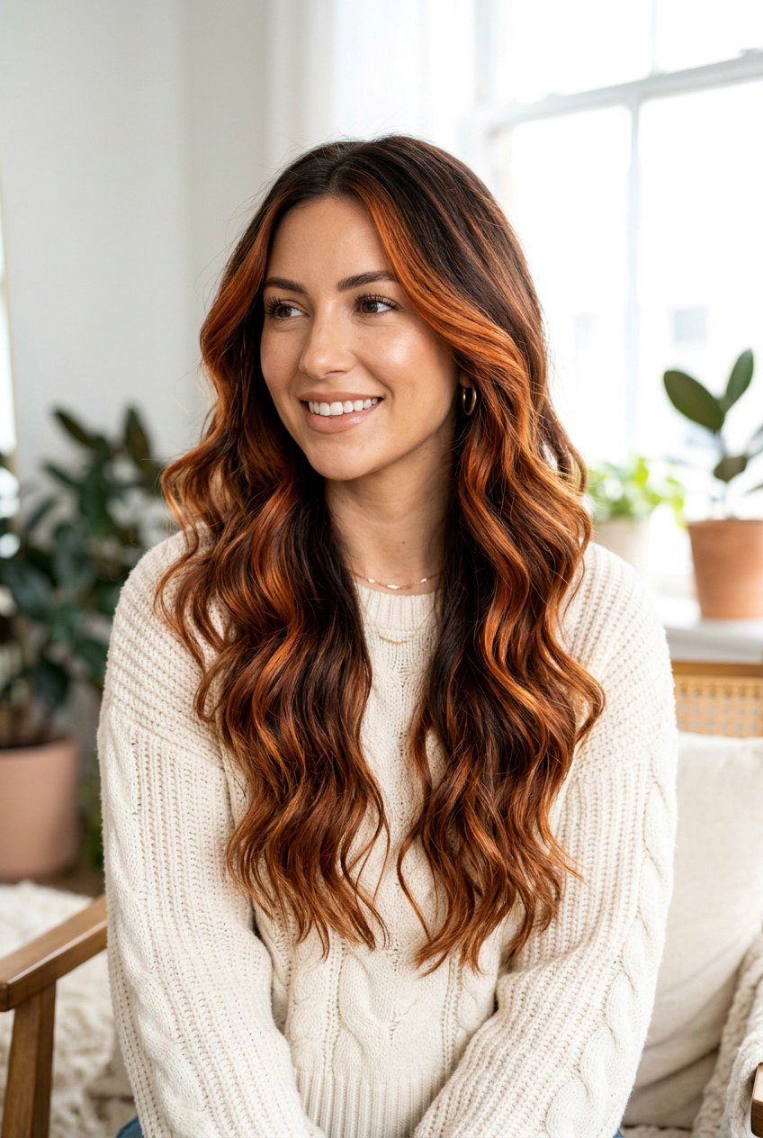 Bright Copper Balayage on Dark Brown Hair - 20 bright copper balayage ideas - 20 bright copper balayage ideas