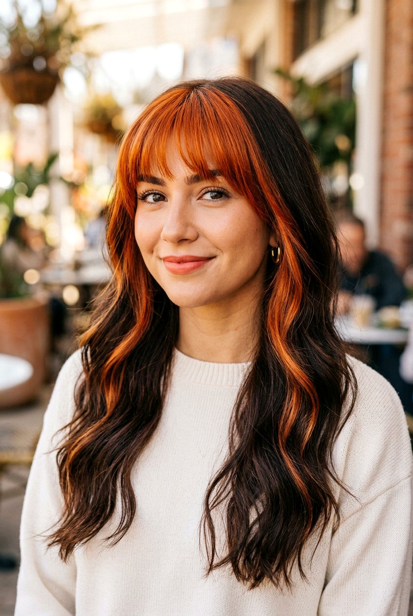 Bright Copper Money Piece With Bangs - 20 copper money piece hair - 20 copper money piece hair