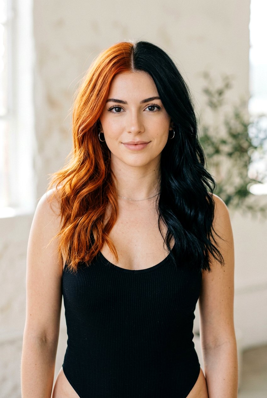 Bright Copper and Jet Black Split Dye - 20 copper and black split dye hair - 20 copper and black split dye hair