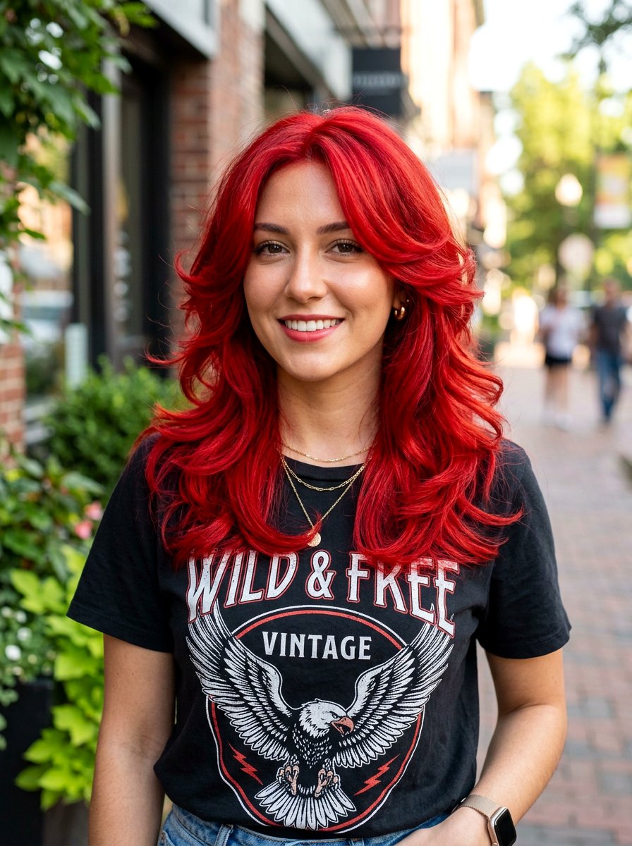 Bright Fire Engine Red Butterfly Haircut - 20 red butterfly haircut color ideas - 20 red butterfly haircut color ideas