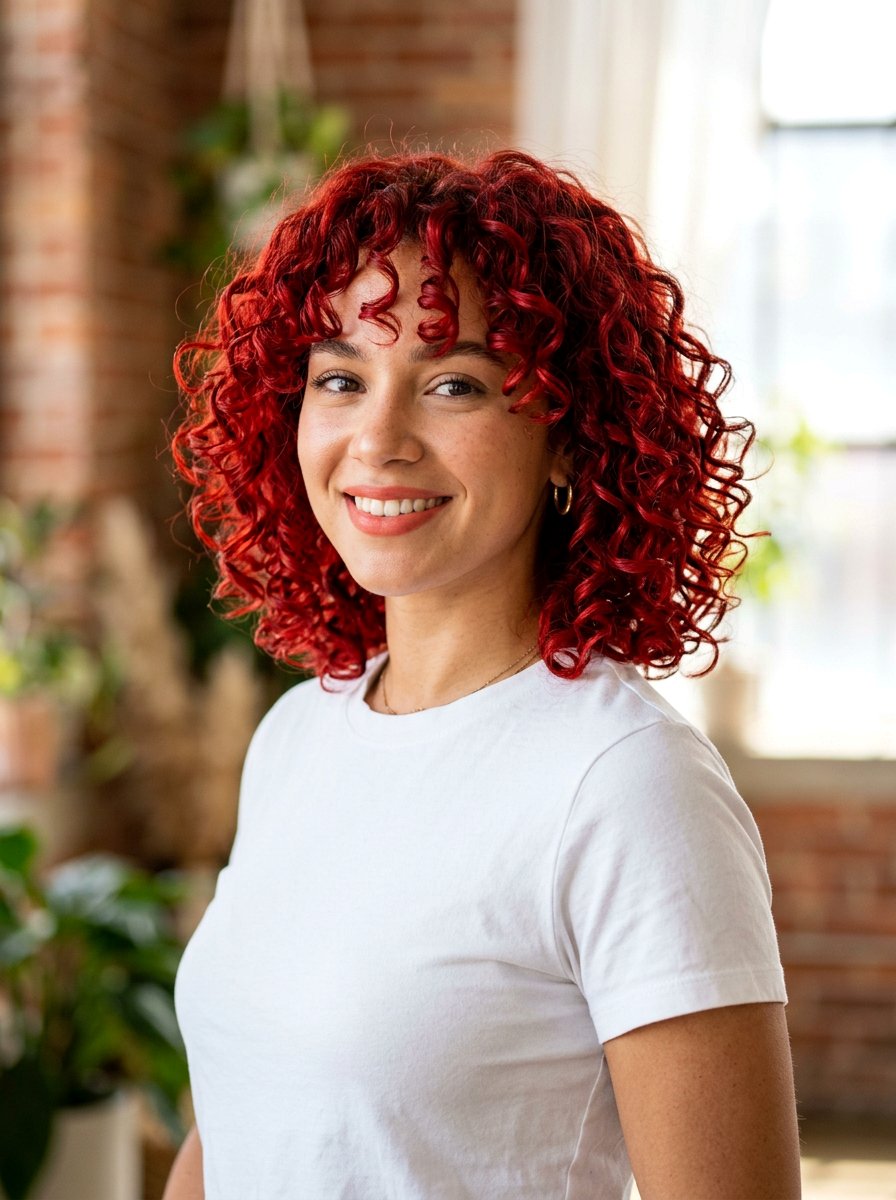 Bright Fire Engine Red Curly Bob - 20 red curly bob color ideas - 20 red curly bob color ideas