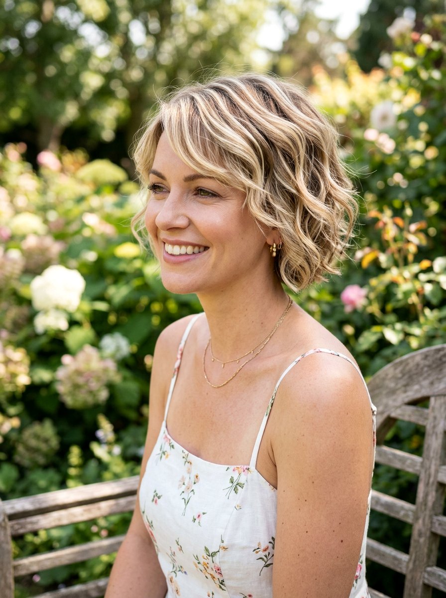 Bright Highlighted Wavy Bixie - 20 wavy bixie haircut for thick hair - 20 wavy bixie haircut for thick hair