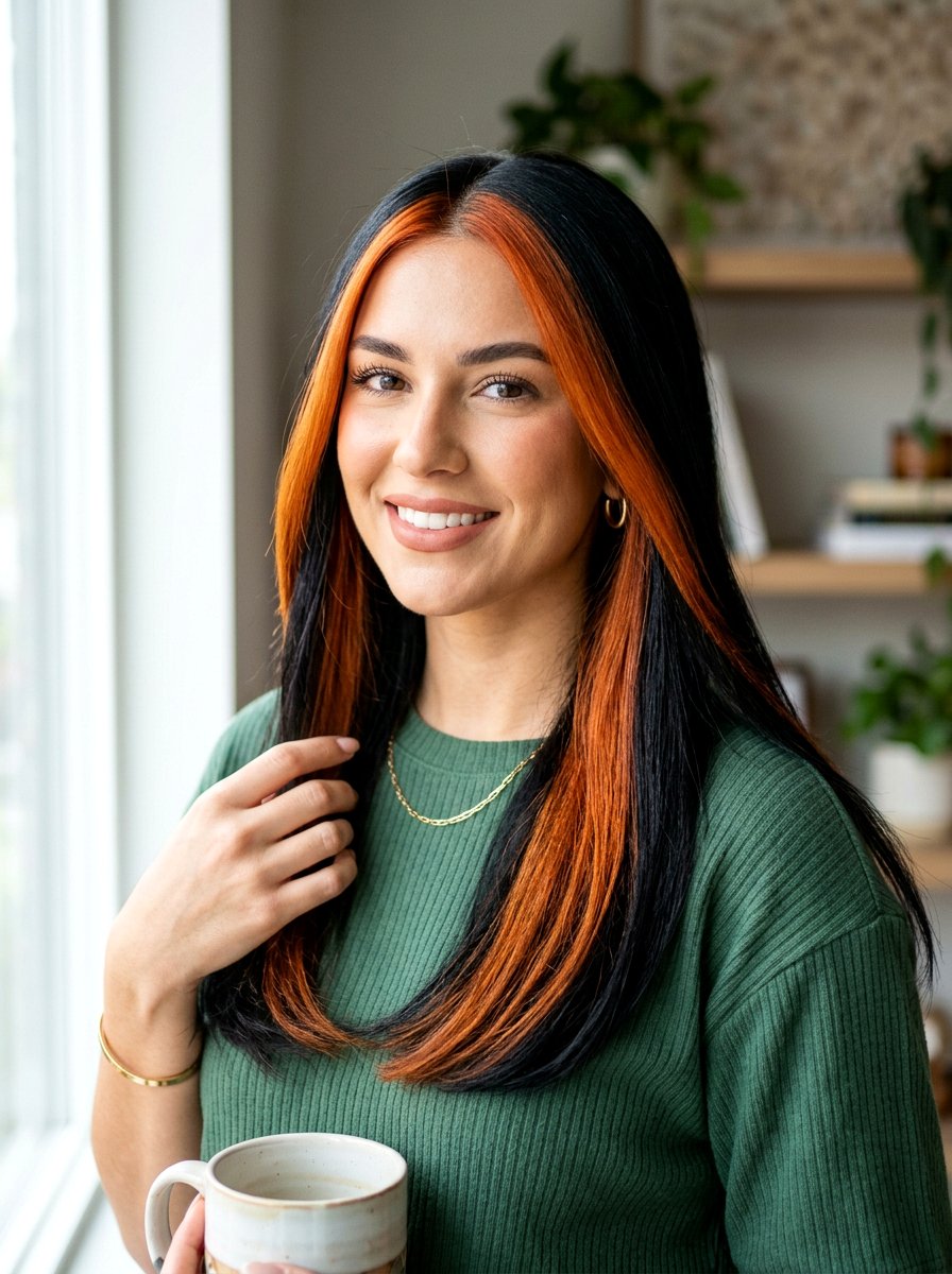 Bright Pumpkin Spice Money Piece on Black Hair - 20 pumpkin spice money piece hair - 20 pumpkin spice money piece hair