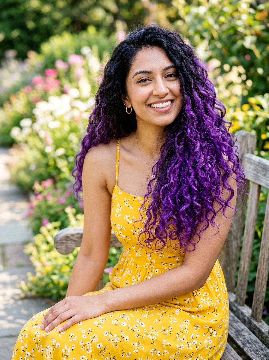 Bright Purple Balayage on Black Hair - 20 purple balayage with black roots - 20 purple balayage with black roots