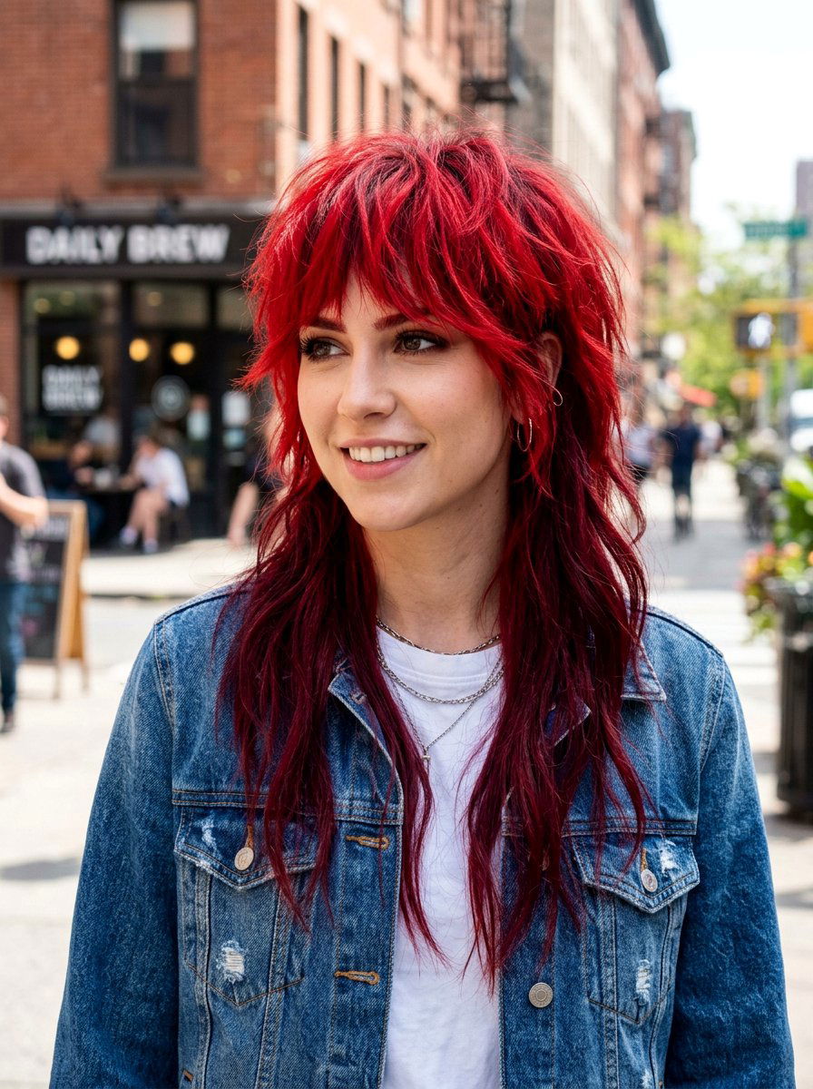 Bright Red Wolf Cut - 20 red wolf cut color ideas - 20 red wolf cut color ideas