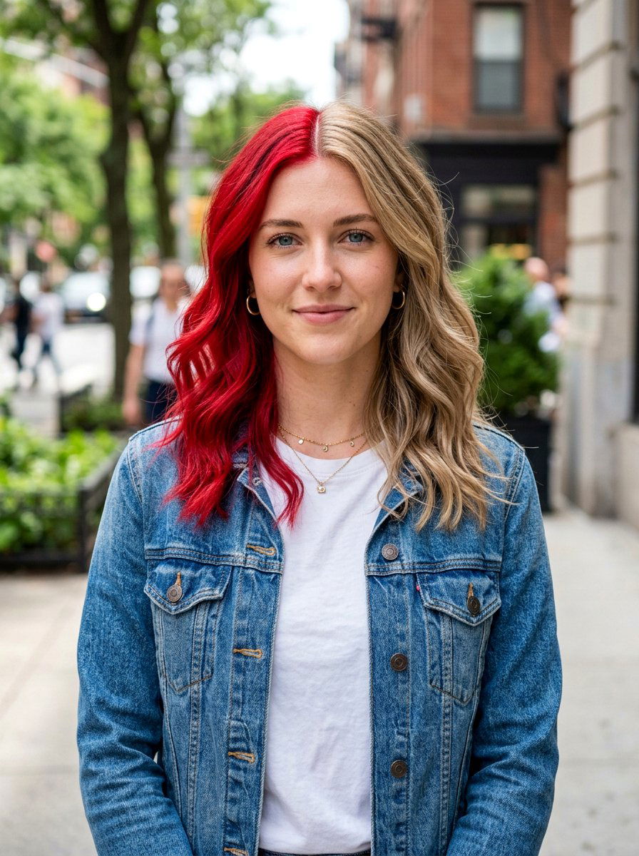 Bright Red and Dirty Blonde Split Dye - 20 red and blonde split dye hair - 20 red and blonde split dye hair