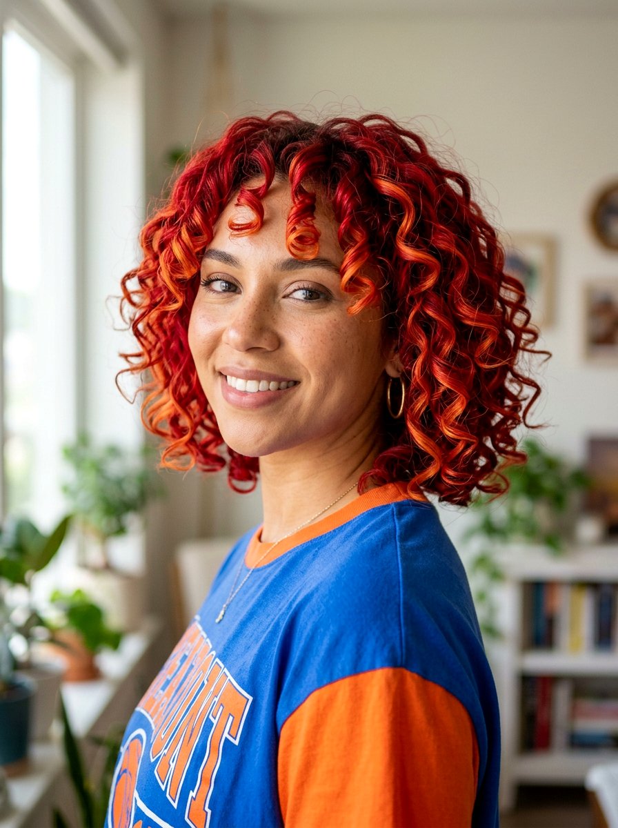 Bright Scarlet Red Balayage Curly Bob - 20 red balayage for curly bob - 20 red balayage for curly bob