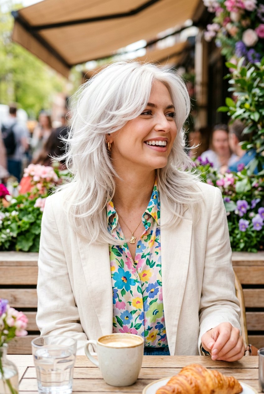 Bright White Blonde Butterfly Cut - 20 elegant white blonde hair color - 20 elegant white blonde hair color