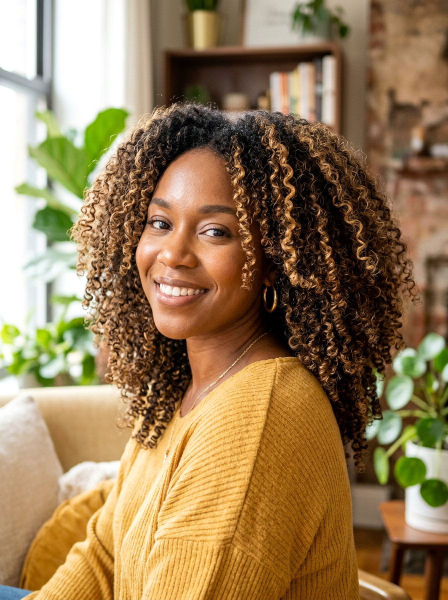 Bronde Highlights on Natural Hair - 20 toasted bronde highlights - 20 toasted bronde highlights