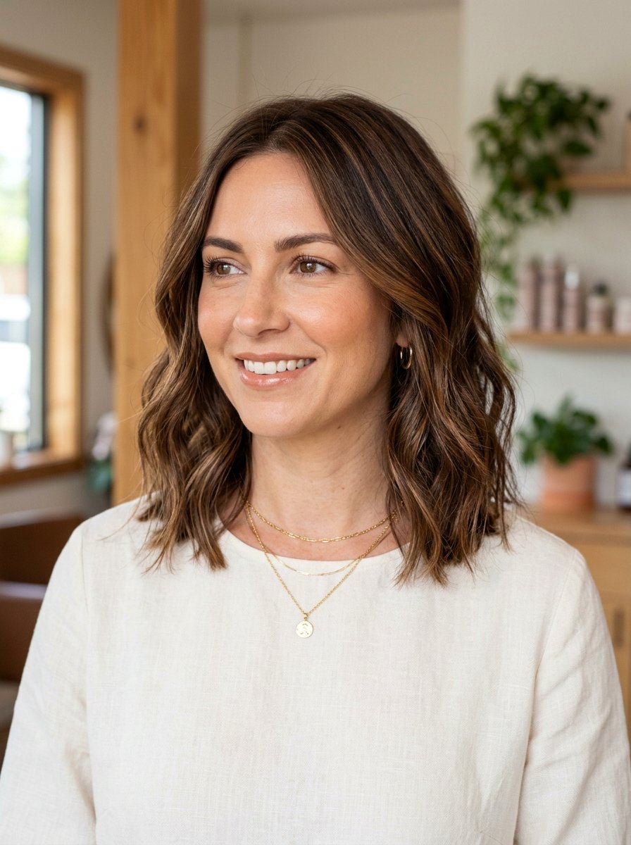 Bronze Babylights Collarbone Cut - 20 dimensional brunette for shoulder length hair - 20 dimensional brunette for shoulder length hair