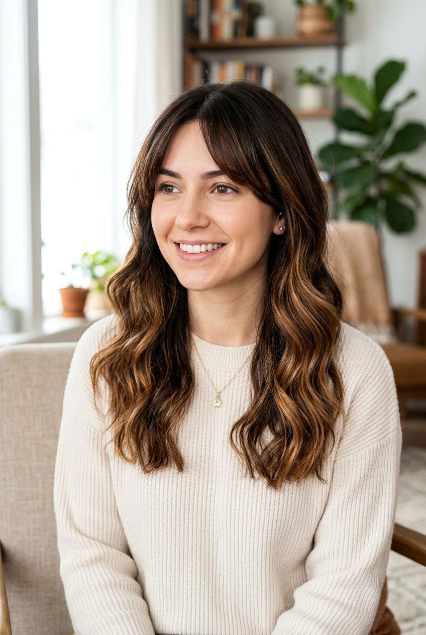 Bronze Balayage On Dark Brown Hair With Curtain Bangs - 20 bronze balayage on dark brown hair - 20 bronze balayage on dark brown hair