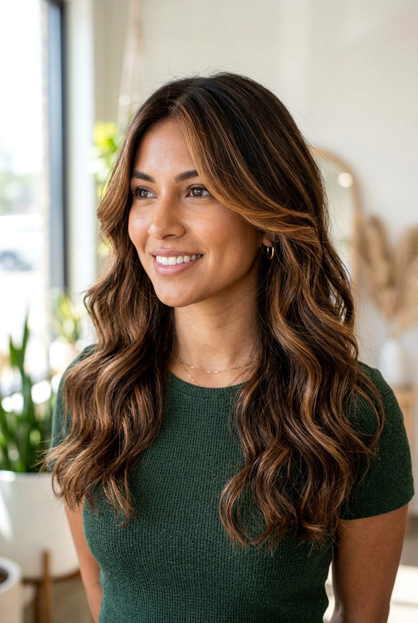 Bronze Balayage On Dark Brown Hair With Face Framing Layers - 20 bronze balayage on dark brown hair - 20 bronze balayage on dark brown hair