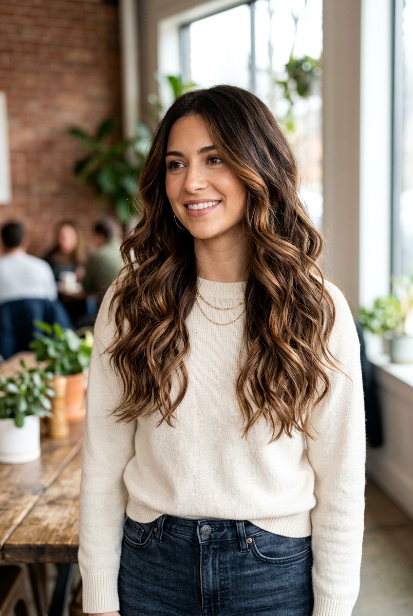 Bronze Balayage On Dark Brown Hair With Layers And Waves - 20 bronze balayage on dark brown hair - 20 bronze balayage on dark brown hair