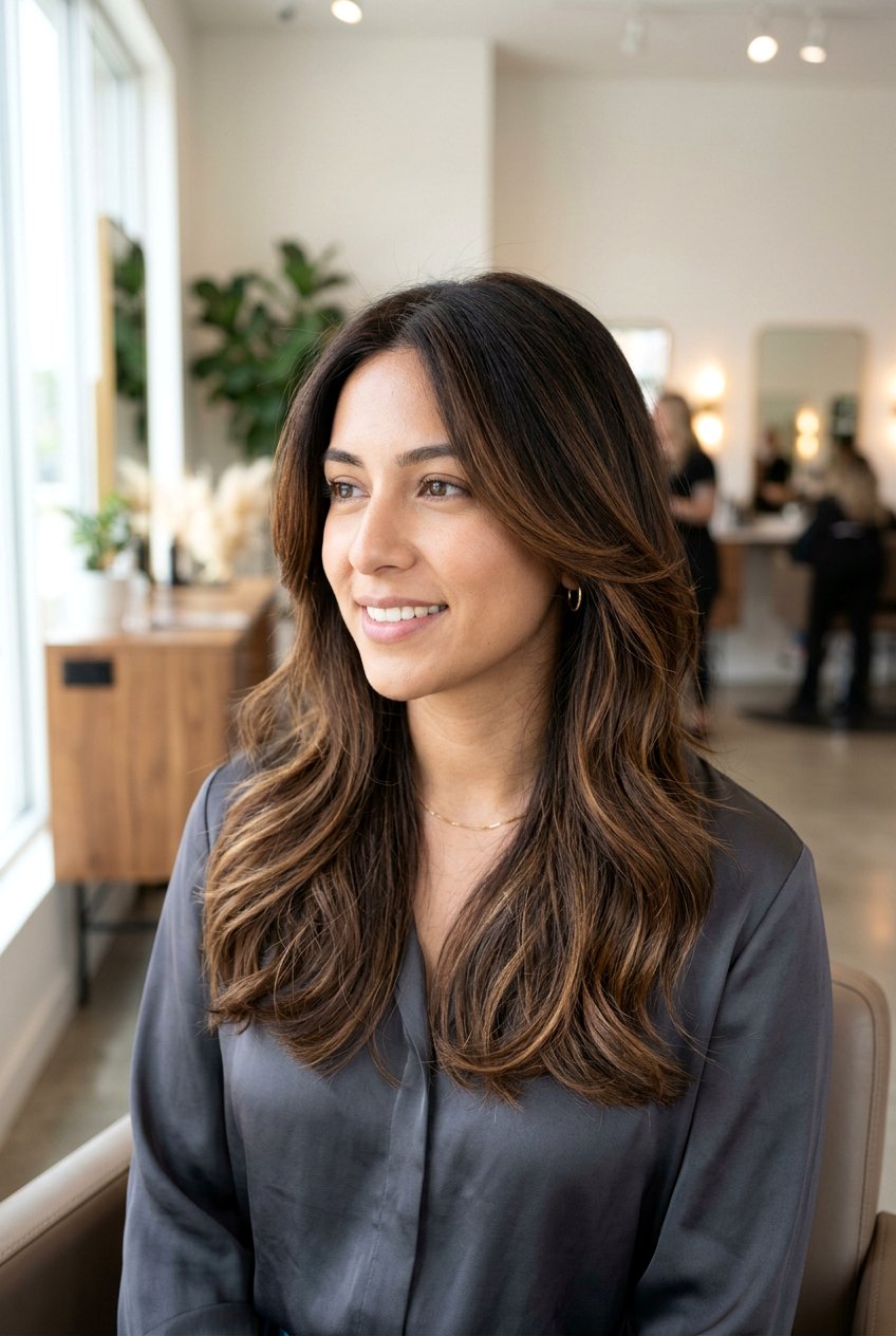 Bronze Balayage On Dark Brown Hair With Soft Layers - 20 bronze balayage on dark brown hair - 20 bronze balayage on dark brown hair