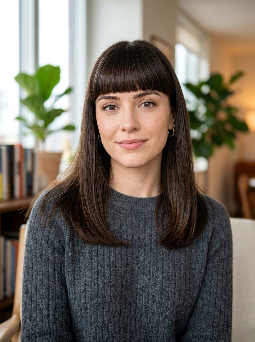 Brow Length Bangs Straight Hair - 20 hairstyle to balance long forehead - 20 hairstyle to balance long forehead