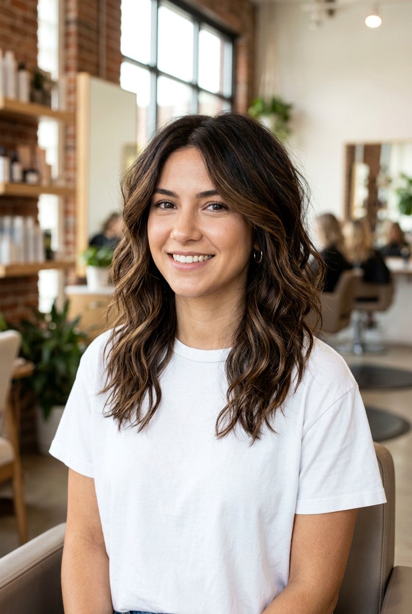 Brown Balayage On Layered Dark Hair - 20 glossy brown black balayage - 20 glossy brown black balayage