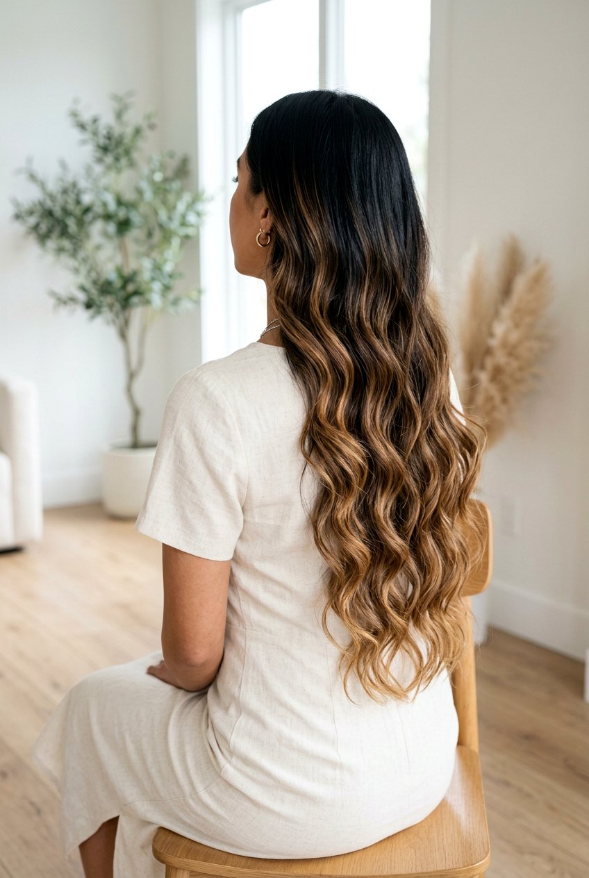 Brown Balayage On Long Black Hair - 20 glossy brown black balayage - 20 glossy brown black balayage