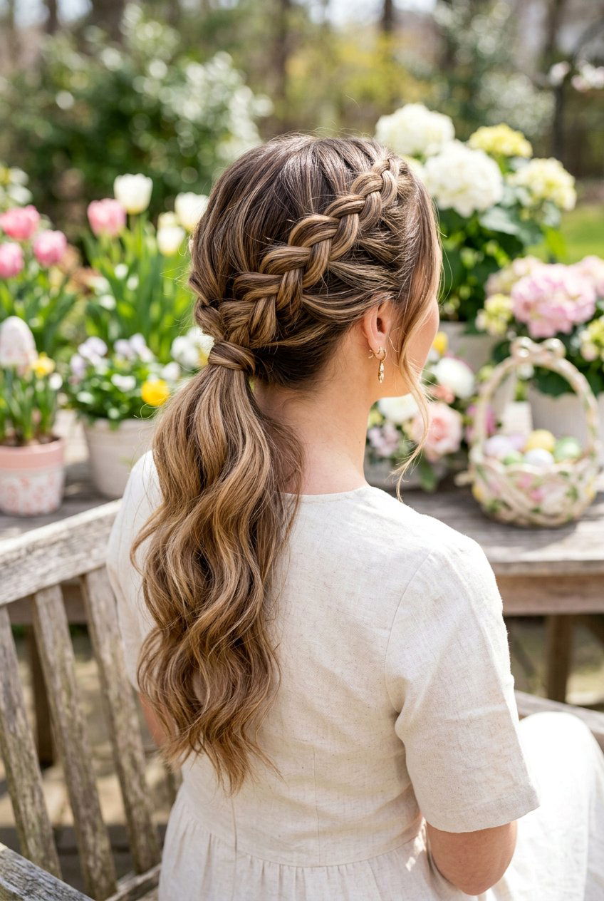 Brown Blonde Braided Ponytail Easter Hair - 20 easter braid hairstyles - 20 easter braid hairstyles
