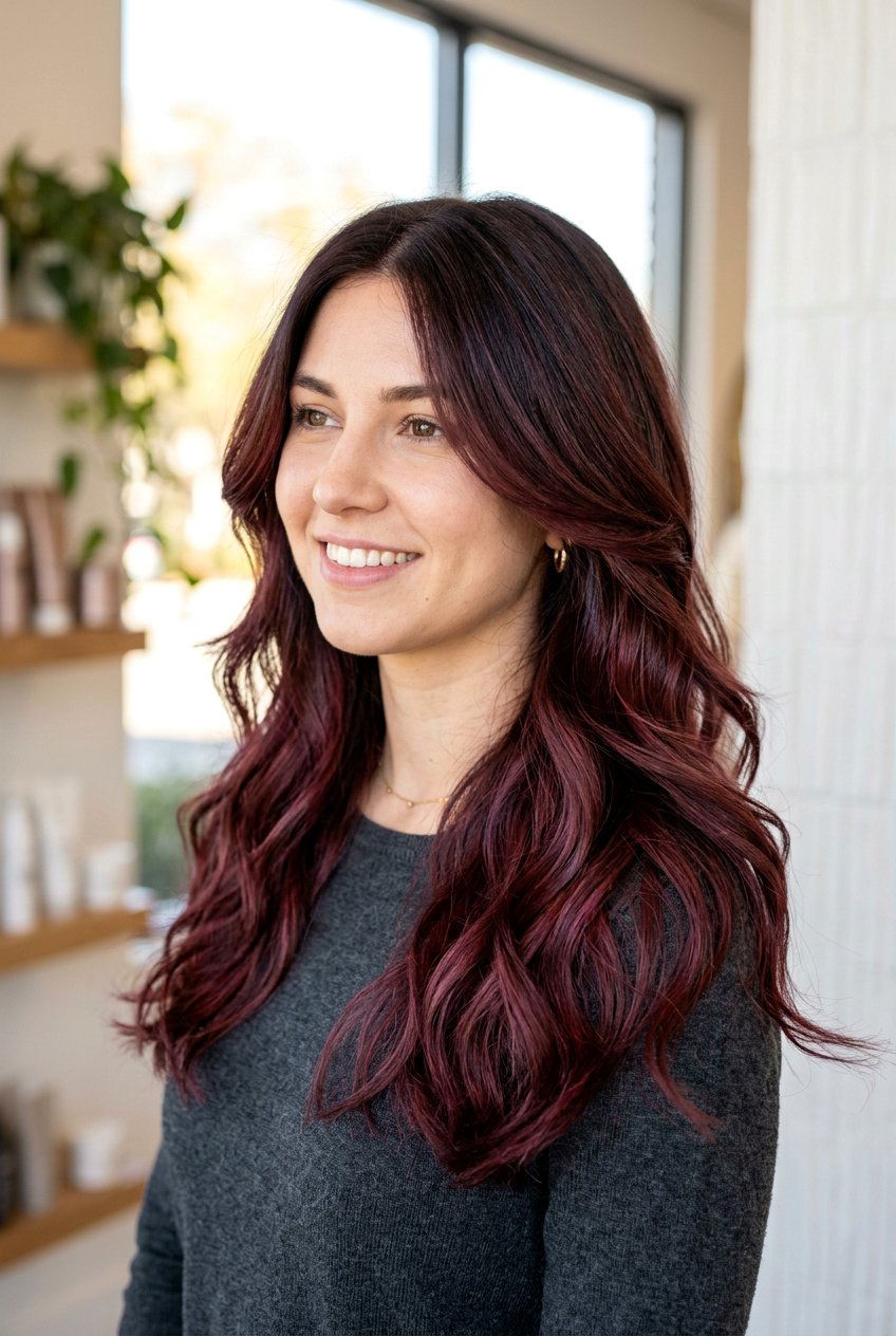 Brown Hair Burgundy Balayage - 20 burgundy balayage on dark hair - 20 burgundy balayage on dark hair