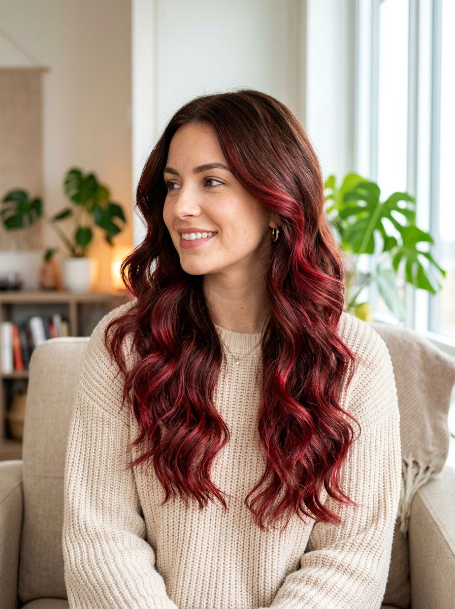 Brown Hair With Cherry Red Balayage - 20 cherry red balayage for summer - 20 cherry red balayage for summer