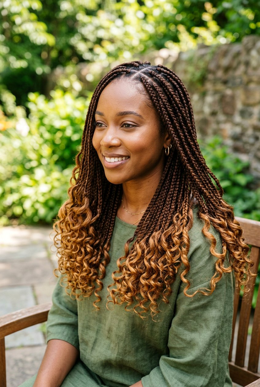 Brown Knotless Braids With Curly Ends - 20 knotless braids with curly ends for women - 20 knotless braids with curly ends for women