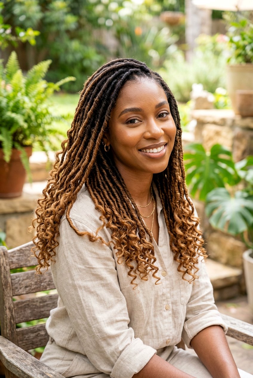 Brown Ombre Faux Locs With Curly Ends - 20 faux locs with curly ends - 20 faux locs with curly ends