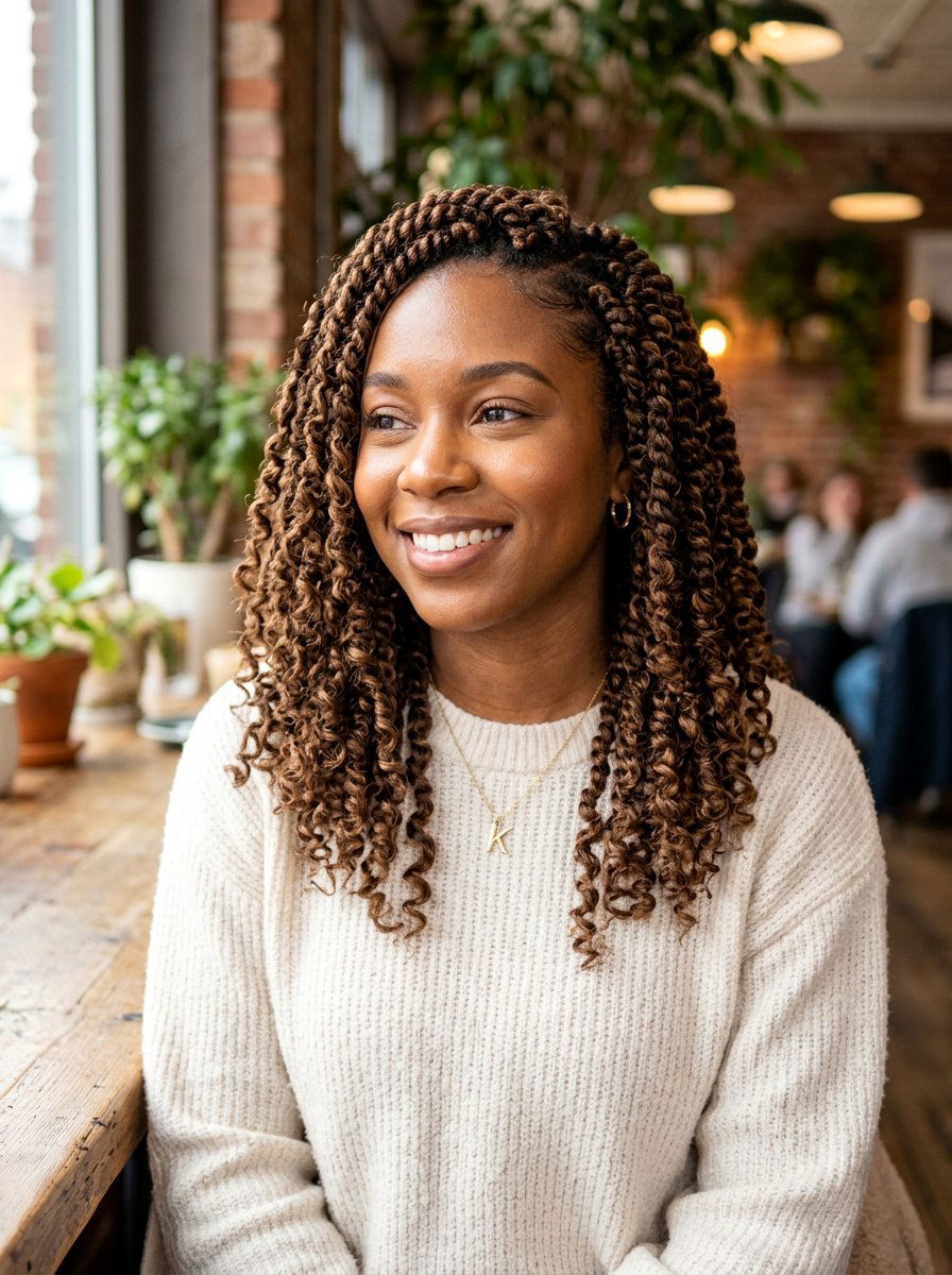 Brown Shoulder Length Passion Twists - 20 shoulder length passion twists - 20 shoulder length passion twists