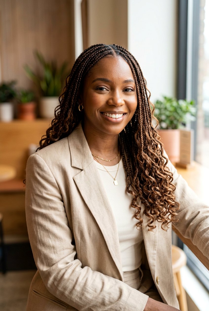 Brown Small Knotless Braids With Curls - 20 small knotless braids with curls - 20 small knotless braids with curls