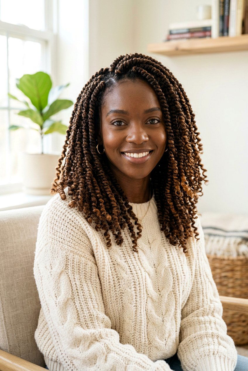 Brown Spring Twists - 20 spring twists shoulder length styles - 20 spring twists shoulder length styles