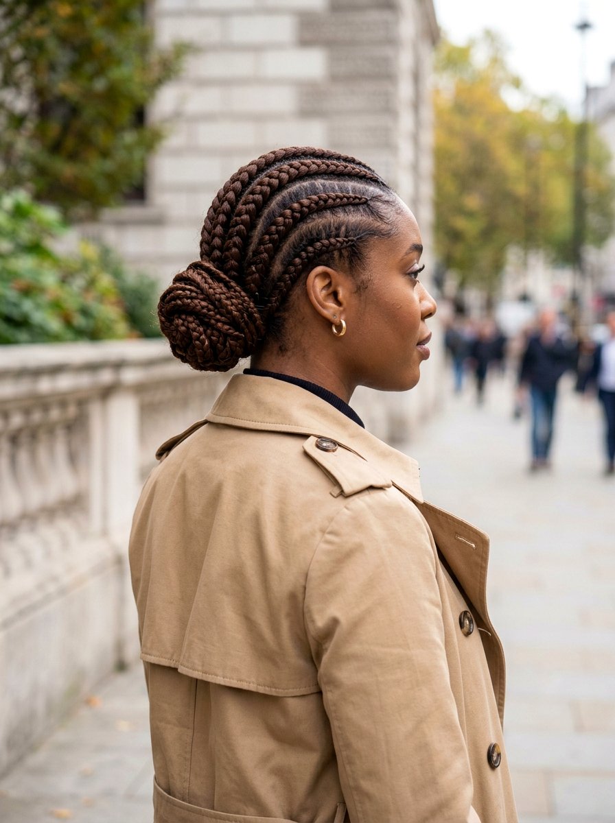 Brown Stitch Braid Bun - 20 stitch braids into bun - 20 stitch braids into bun