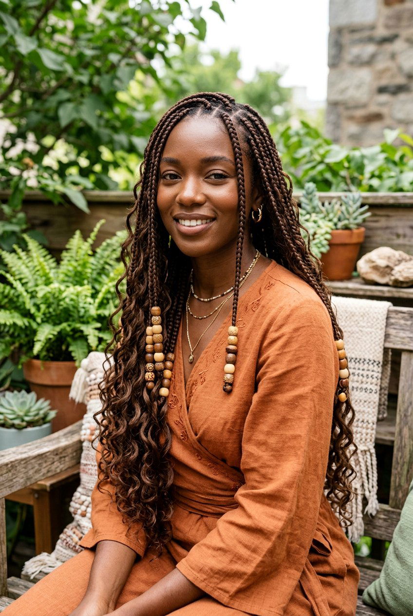 Brown boho knotless braids with beads - 20 waist length knotless braids with beads - 20 waist length knotless braids with beads