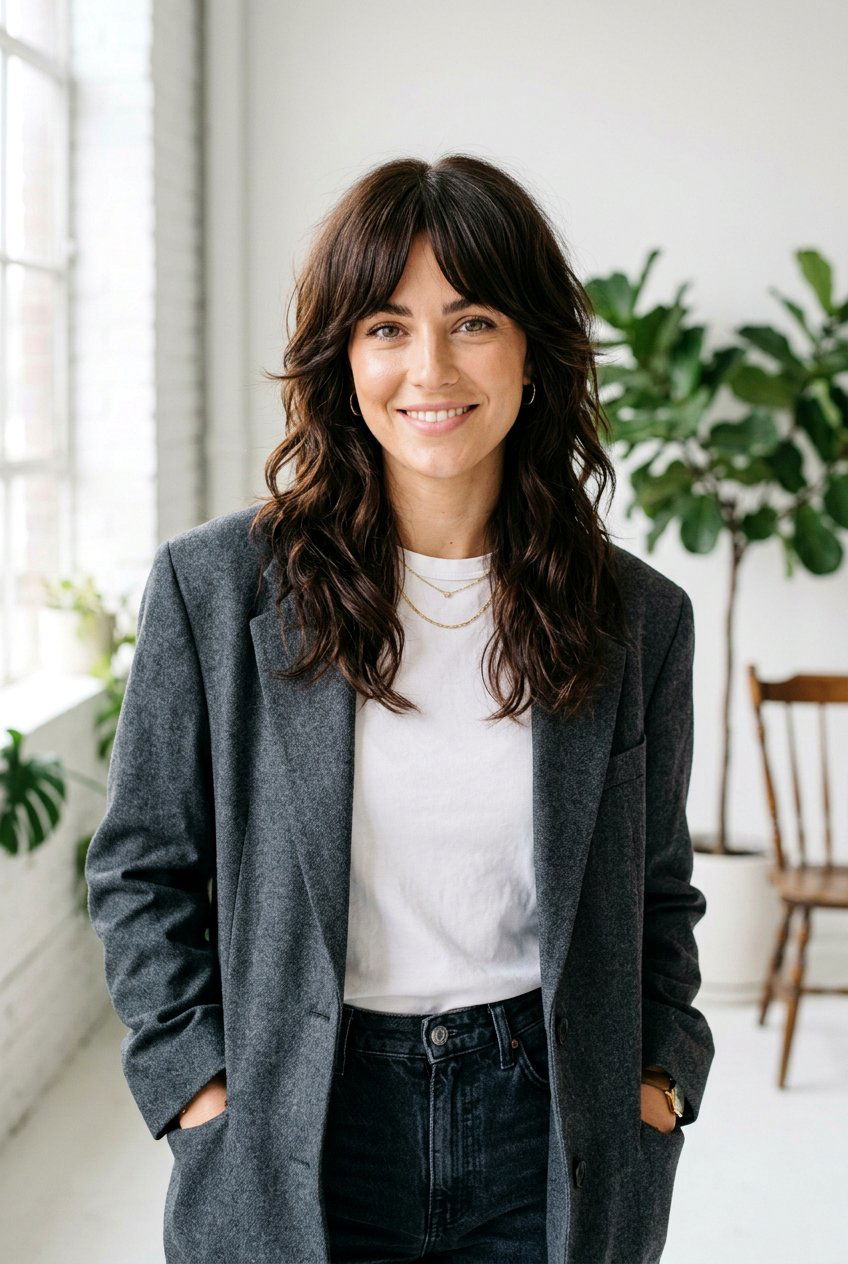 Brunette 70s Shag With Curtain Fringe - 20 70s shag with curtain fringe - 20 70s shag with curtain fringe