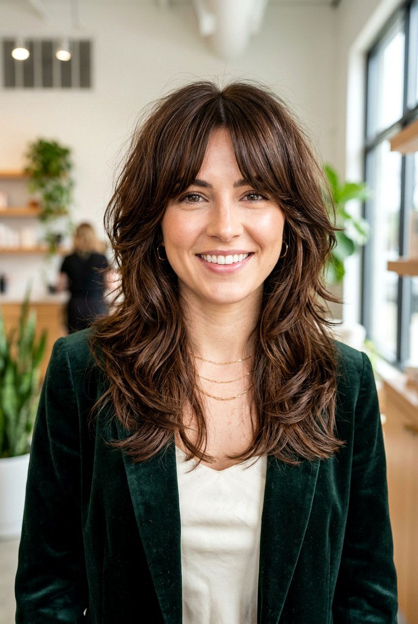 Brunette Airy Wolf Cut With Curtain Bangs - 20 airy wolf cut with curtain bangs - 20 airy wolf cut with curtain bangs