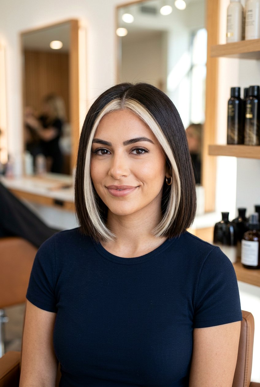 Brunette Bob with Blonde Money Piece - 20 brunette hair with blonde money piece - 20 brunette hair with blonde money piece