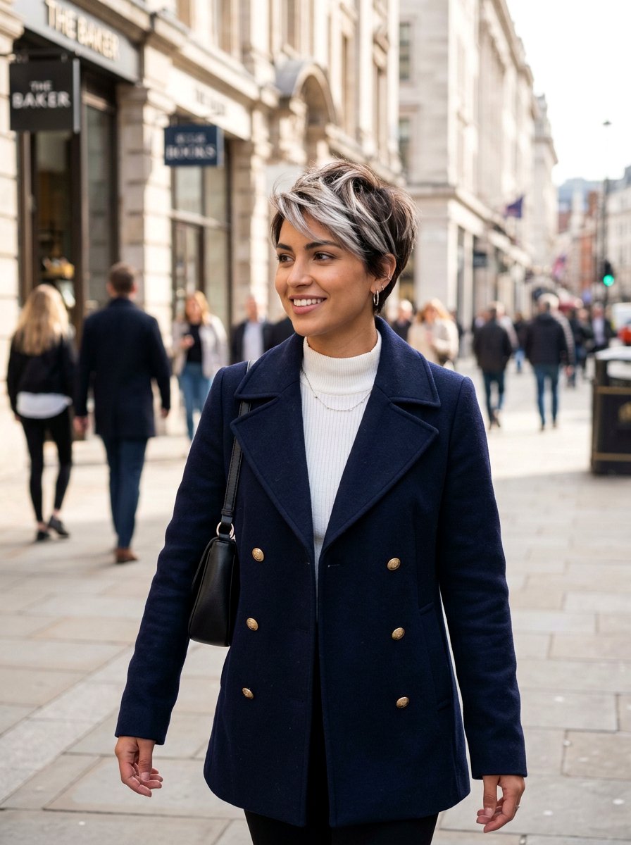 Brunette Cropped Cut With Icy Cool Streaks - 20 winter brunette with cool highlights - 20 winter brunette with cool highlights