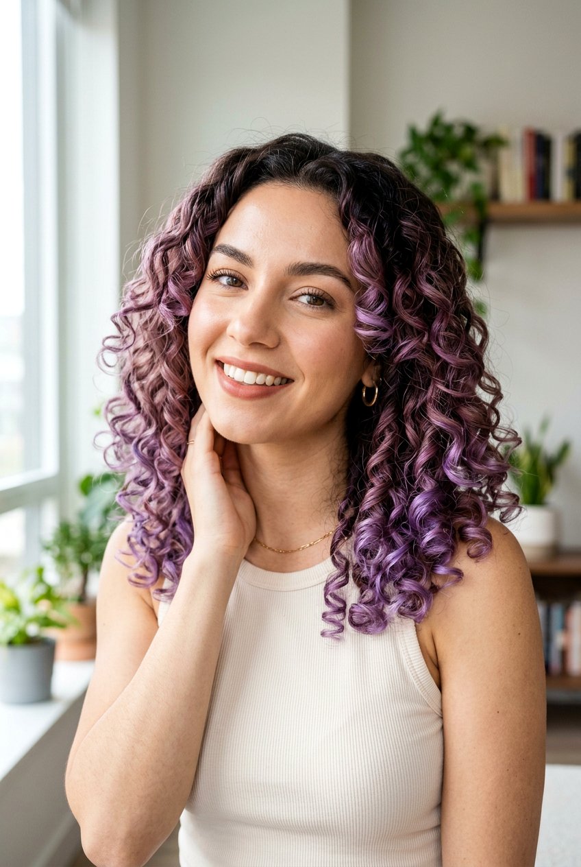 Brunette Curly Hair With Mauve Balayage - 20 mauve balayage on brunette hair - 20 mauve balayage on brunette hair