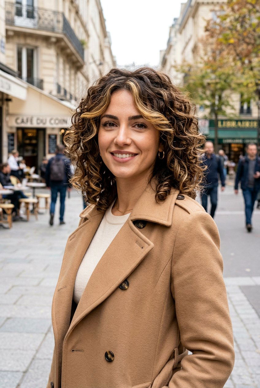 Brunette Curly Shag With Highlights - 20 curly shag for mature curly hair - 20 curly shag for mature curly hair