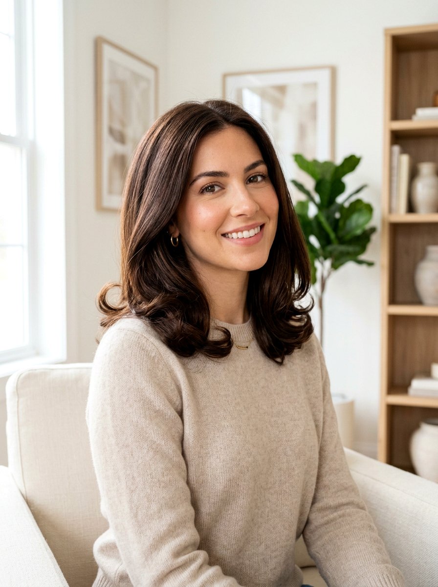 Brunette Glossy Blowout Lob - 20 glossy blowout lob haircut - 20 glossy blowout lob haircut