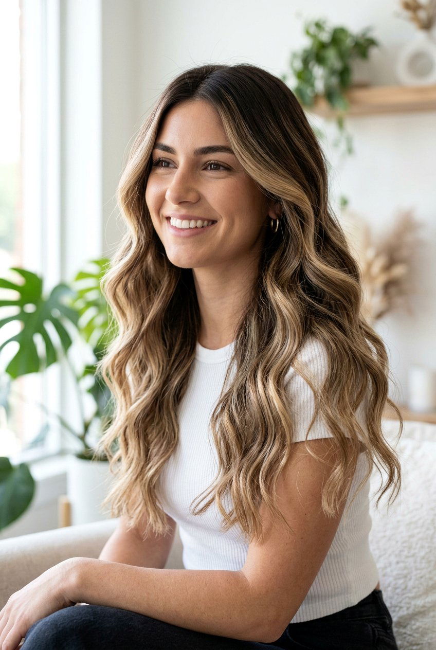 Brunette Hair With Beige Balayage And Shadow Root - 20 brunette hair with soft beige highlights - 20 brunette hair with soft beige highlights