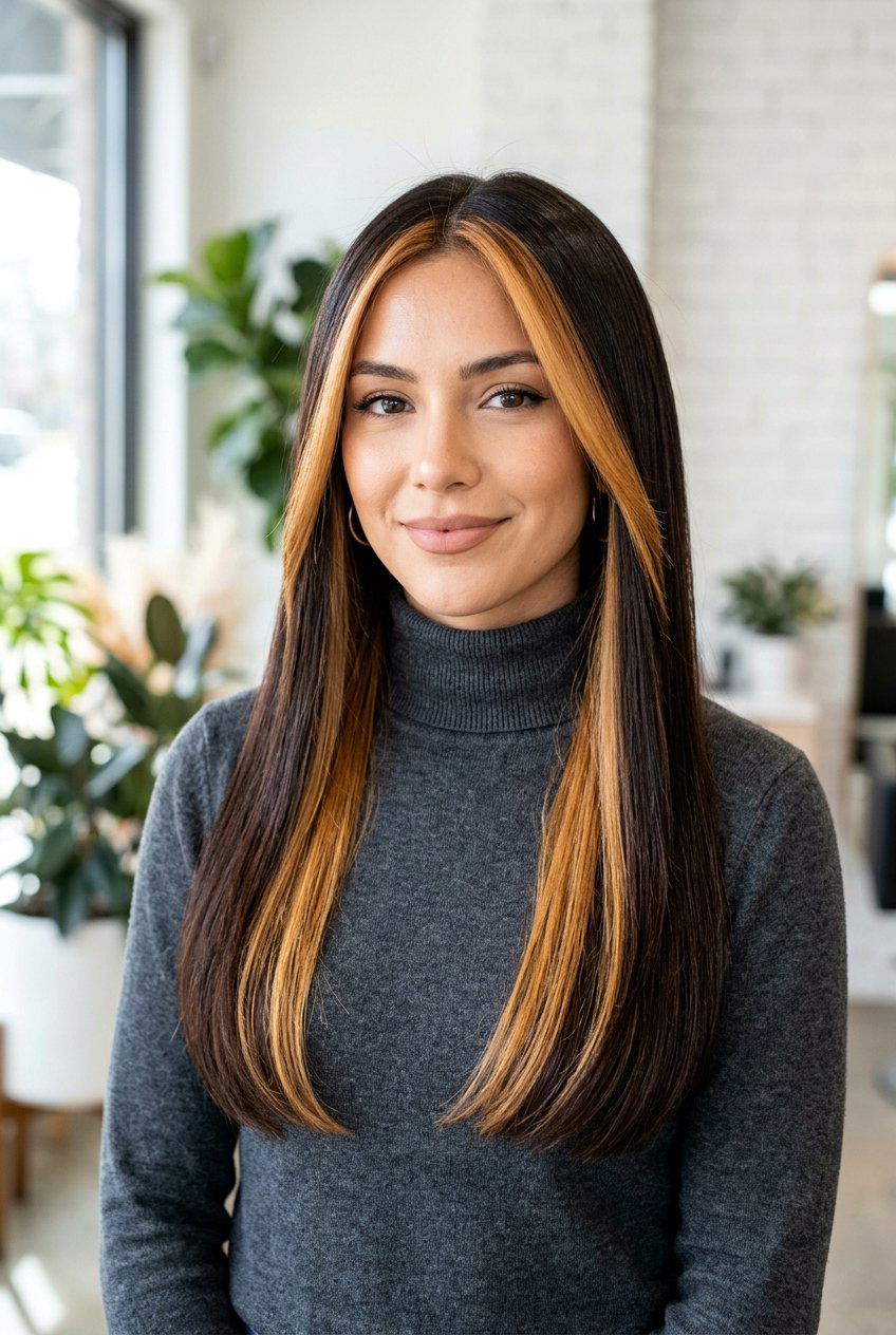 Brunette Hair With Caramel Money Pieces - 20 caramel face framing highlights on brunette hair - 20 caramel face framing highlights on brunette hair