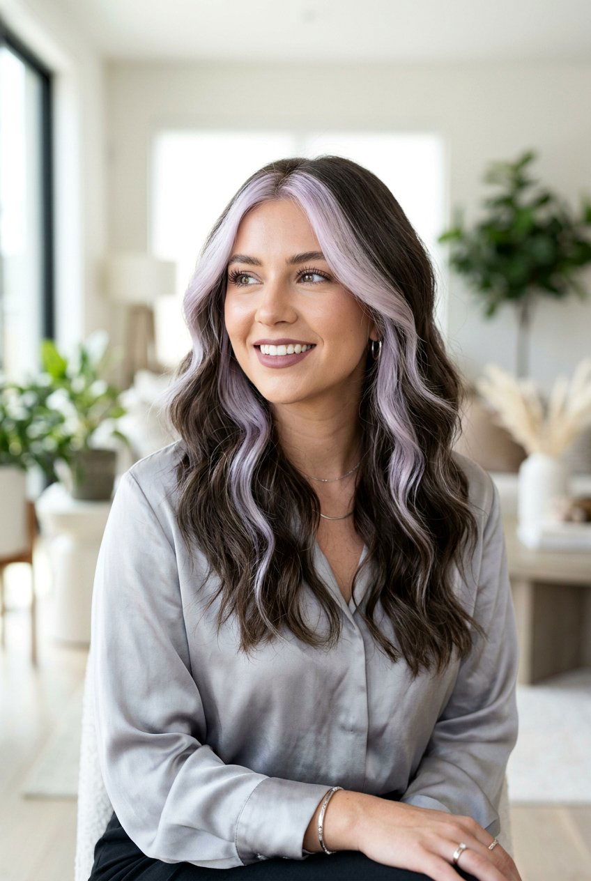 Brunette Hair With Cool Toned Platinum Money Piece - 20 brunette hair with platinum money piece - 20 brunette hair with platinum money piece