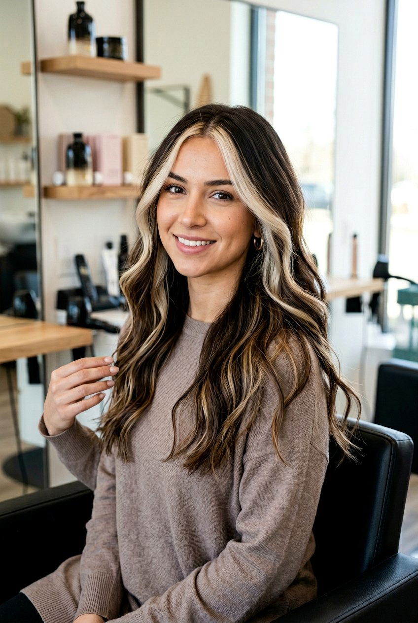 Brunette Hair With Platinum Money Piece And Balayage - 20 brunette hair with platinum money piece - 20 brunette hair with platinum money piece