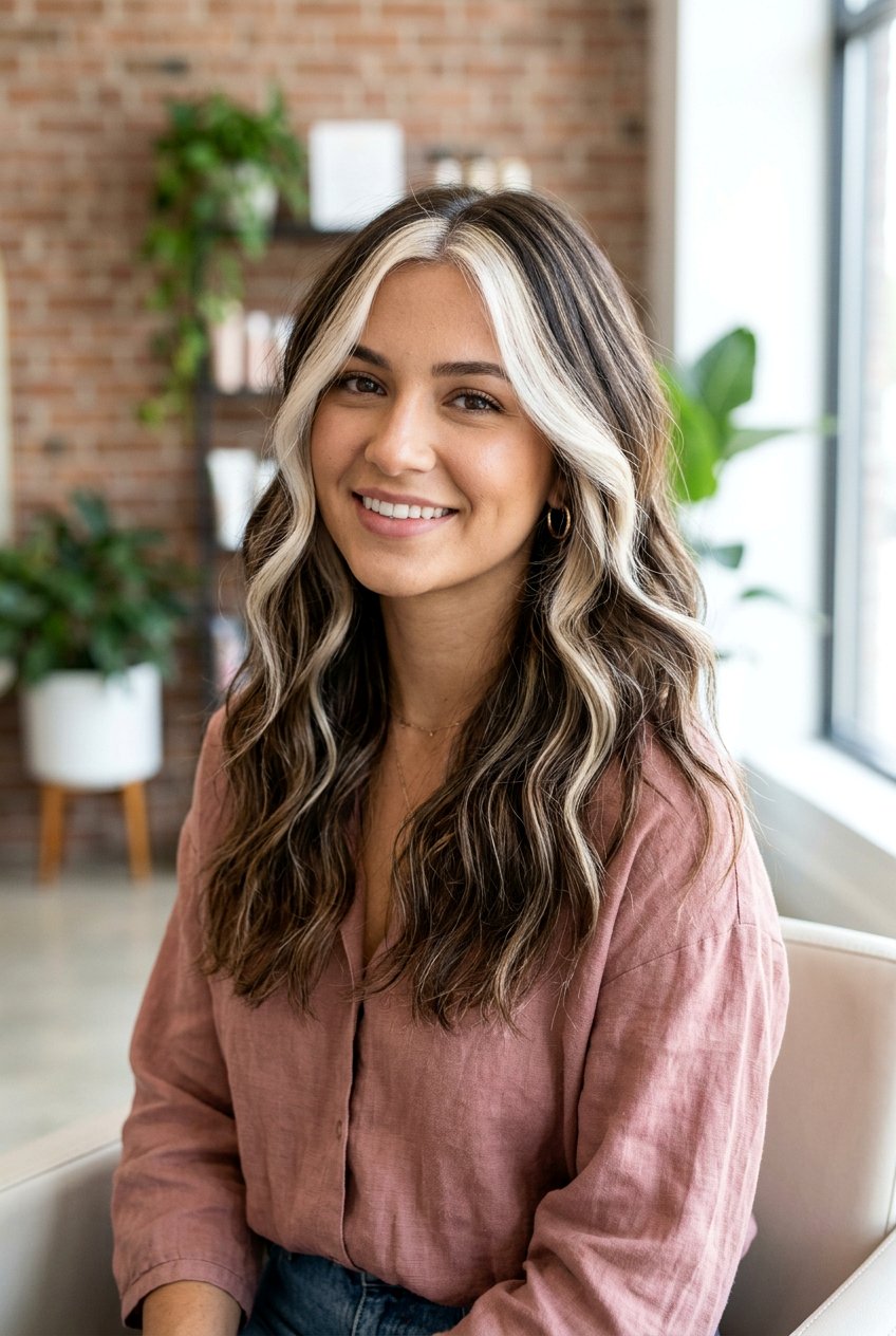 20 Striking Brunette Hair With Platinum Money Piece Looks