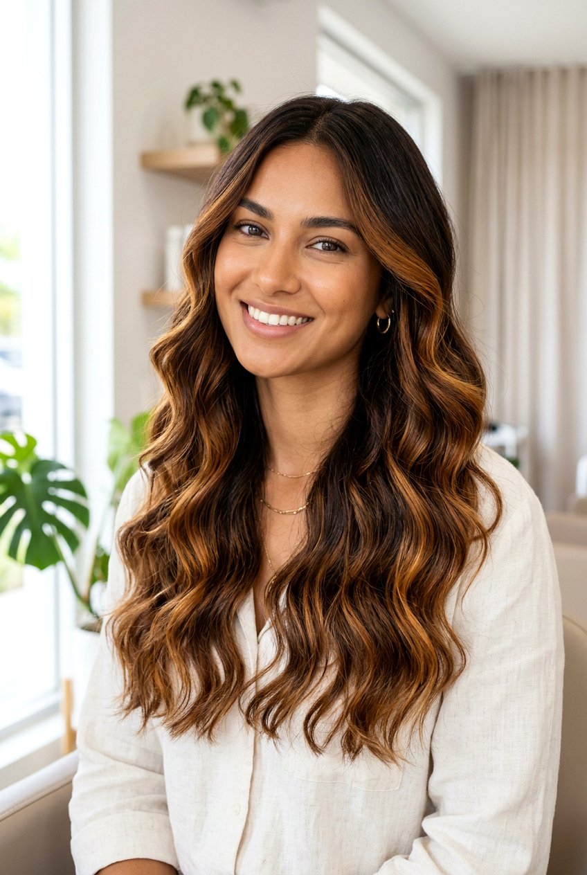 Brunette Hair with Amber Honey Balayage - 20 brunette hair with honey balayage - 20 brunette hair with honey balayage